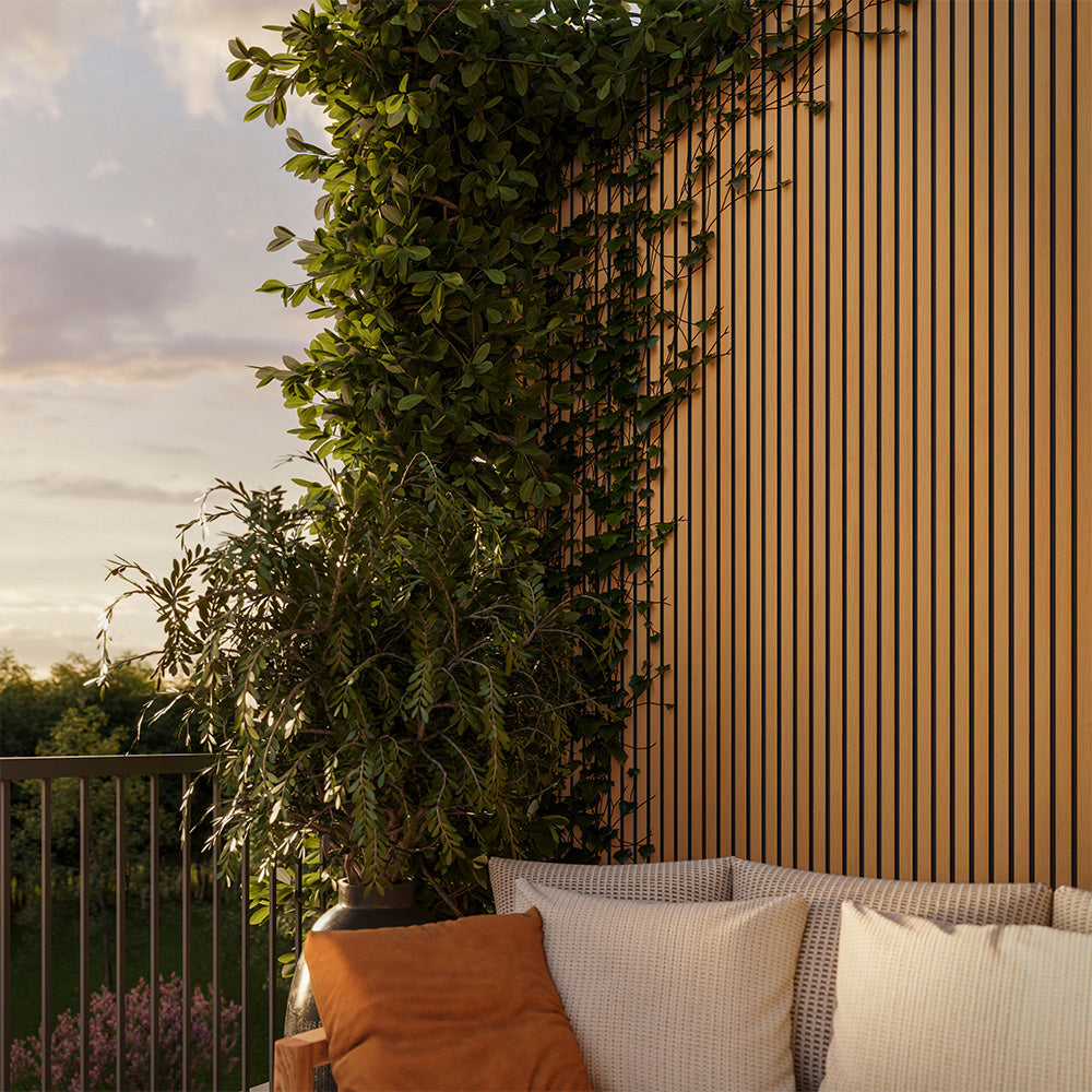 American Oak – All-Weather Composite Slat Panel System for Outdoor Siding – 4-Strip Panel with 1.5" Slats (Copy) (Copy)