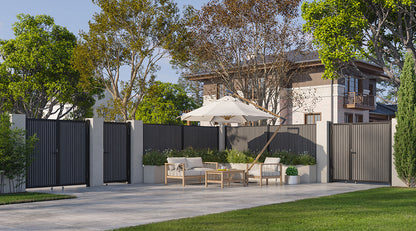 Modern WPC Slat Panel Single Privacy Gate with Digital Keypad Lock – Graphite Charcoal Gray