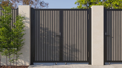 Modern WPC Slat Panel Single Privacy Gate with Digital Keypad Lock – Graphite Charcoal Gray