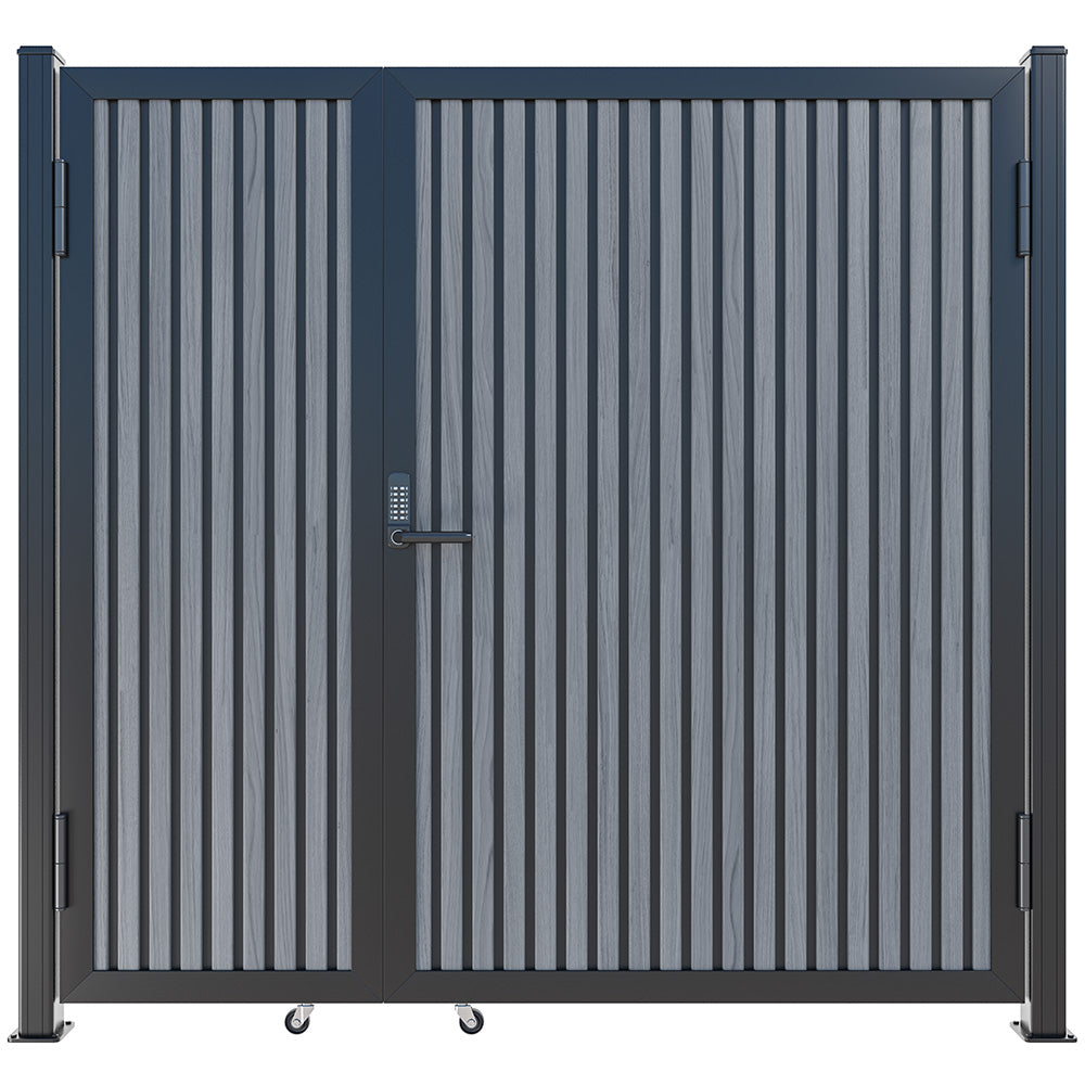 Modern WPC Slat Panel Single Privacy Gate with Digital Keypad Lock – Graphite Charcoal Gray