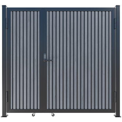 Modern WPC Slat Panel Single Privacy Gate with Digital Keypad Lock – Graphite Charcoal Gray