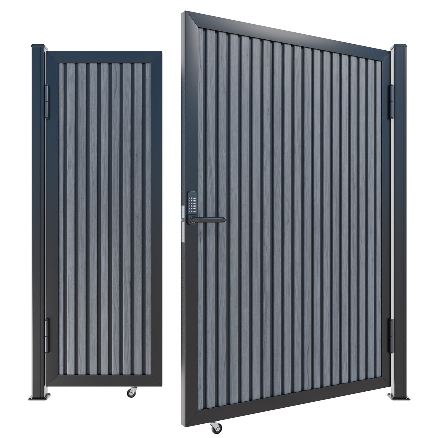 Modern WPC Slat Panel Single Privacy Gate with Digital Keypad Lock – Graphite Charcoal Gray