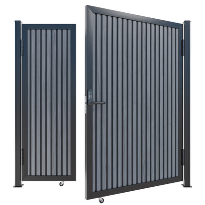 Modern WPC Slat Panel Single Privacy Gate with Digital Keypad Lock – Graphite Charcoal Gray