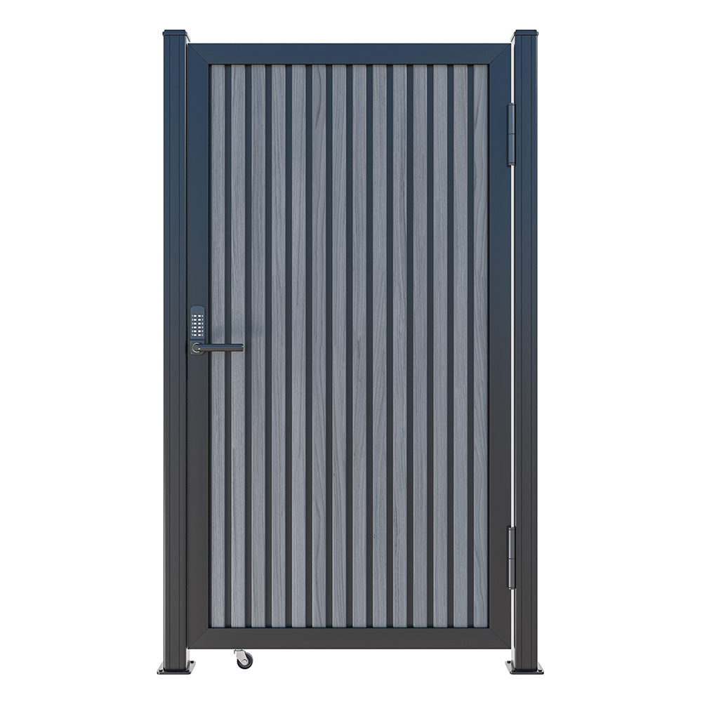 Modern WPC Slat Panel Single Privacy Gate with Digital Keypad Lock – Graphite Charcoal Gray