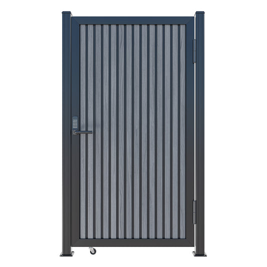 Modern WPC Slat Panel Single Privacy Gate with Digital Keypad Lock – Graphite Charcoal Gray