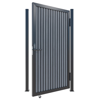Modern WPC Slat Panel Single Privacy Gate with Digital Keypad Lock – Graphite Charcoal Gray
