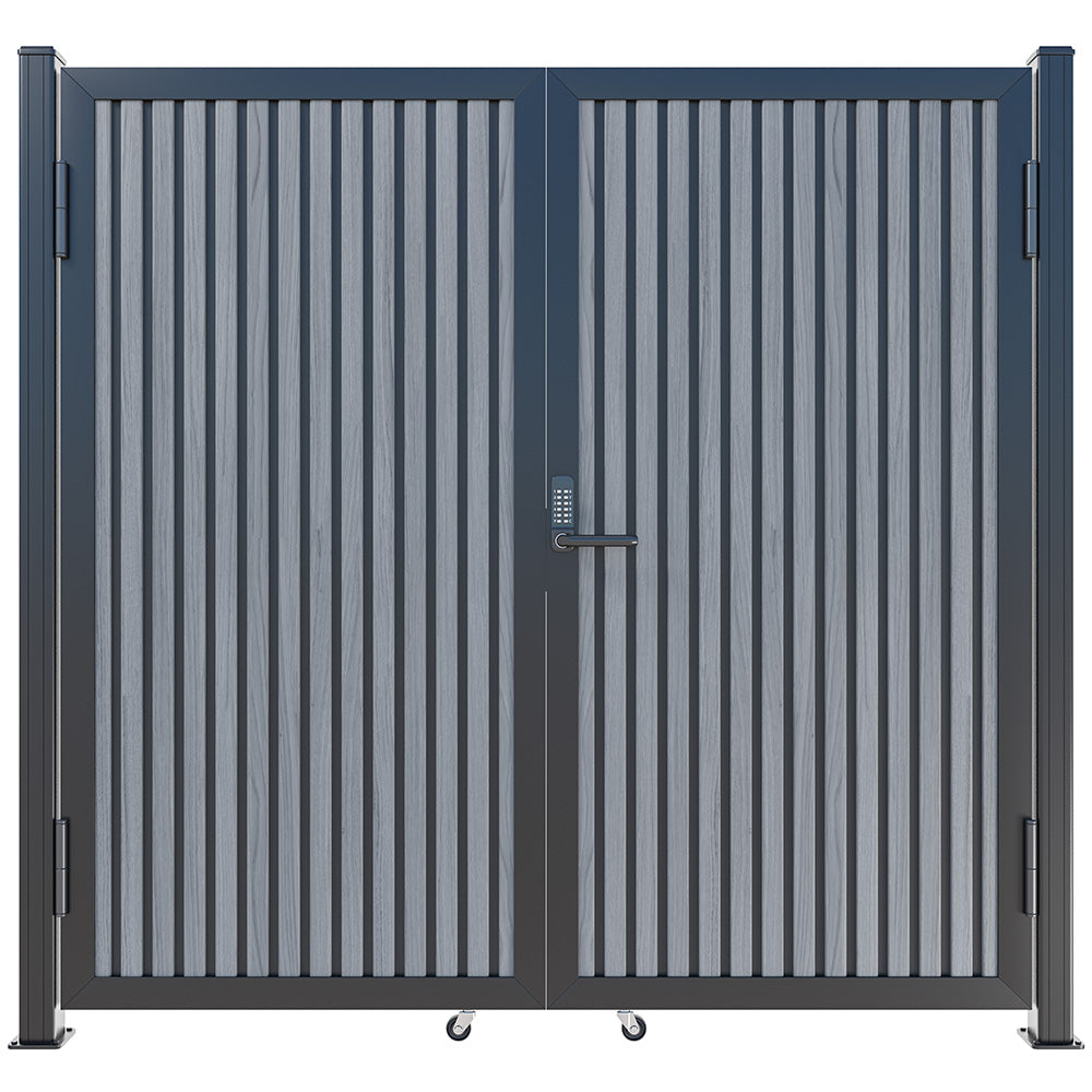 Modern WPC Slat Panel Single Privacy Gate with Digital Keypad Lock – Graphite Charcoal Gray