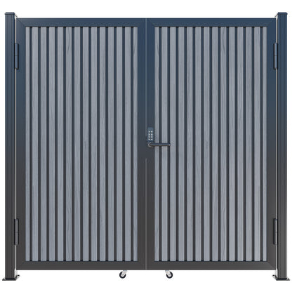 Modern WPC Slat Panel Single Privacy Gate with Digital Keypad Lock – Graphite Charcoal Gray