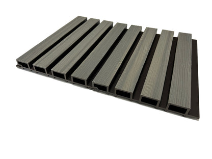 Gray Oak Embossed Wood-Effect Exterior Slat Wall Paneling With Black Accents