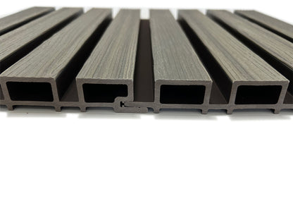 Gray Oak Embossed Wood-Effect Exterior Slat Wall Paneling With Black Accents