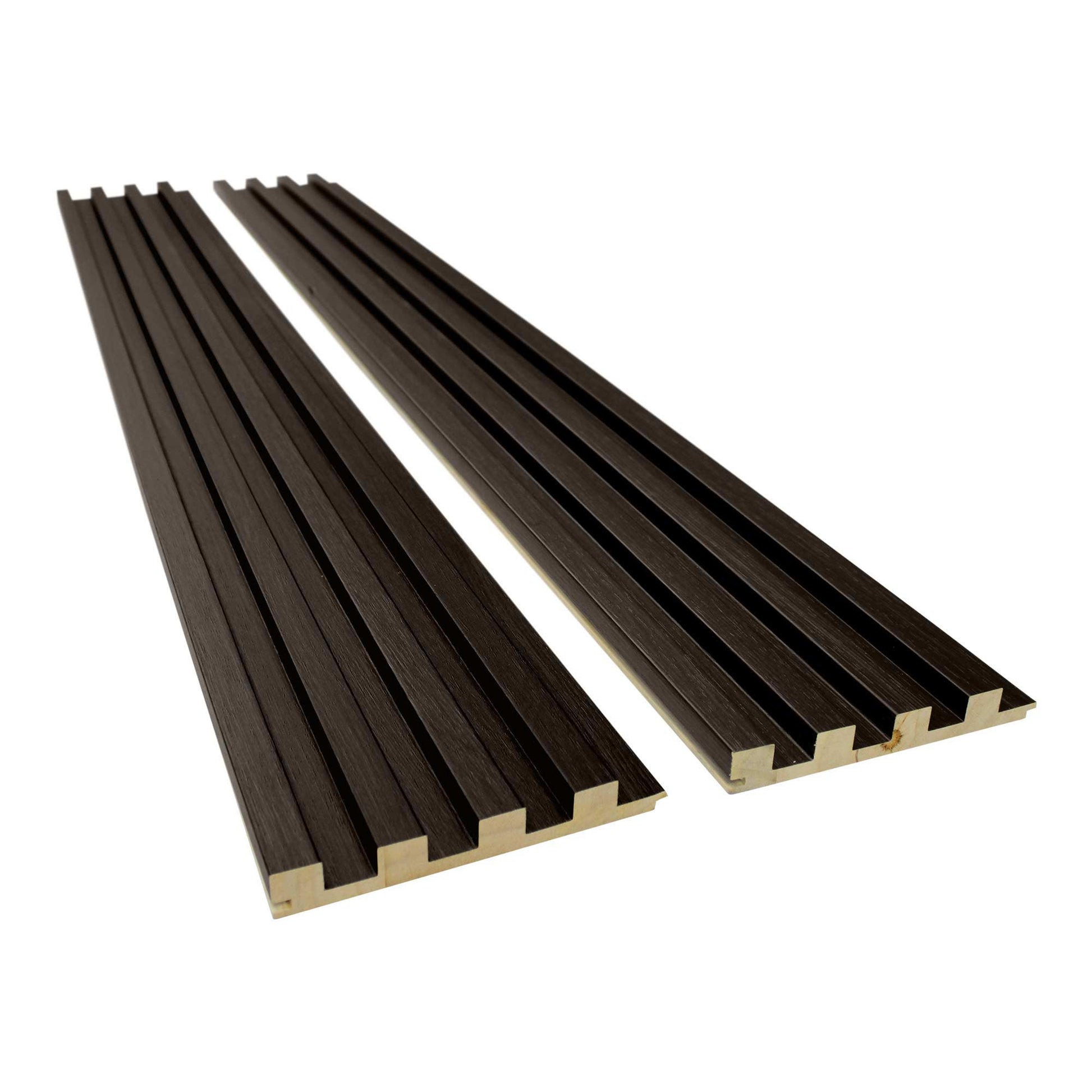 dark brown slat wood paneling