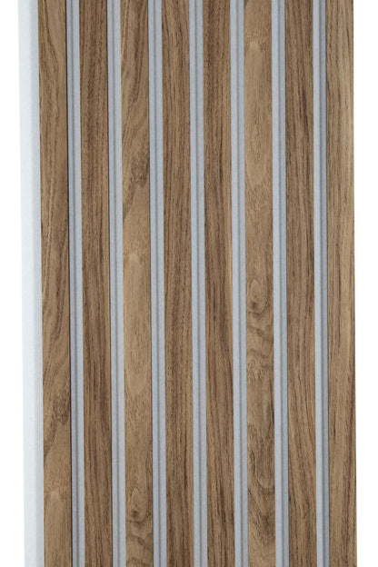 American Walnut Acoustic Wall Panels With Pure-White Accents Interior Soundproof Slat Wood Siding (Coastal Collection)