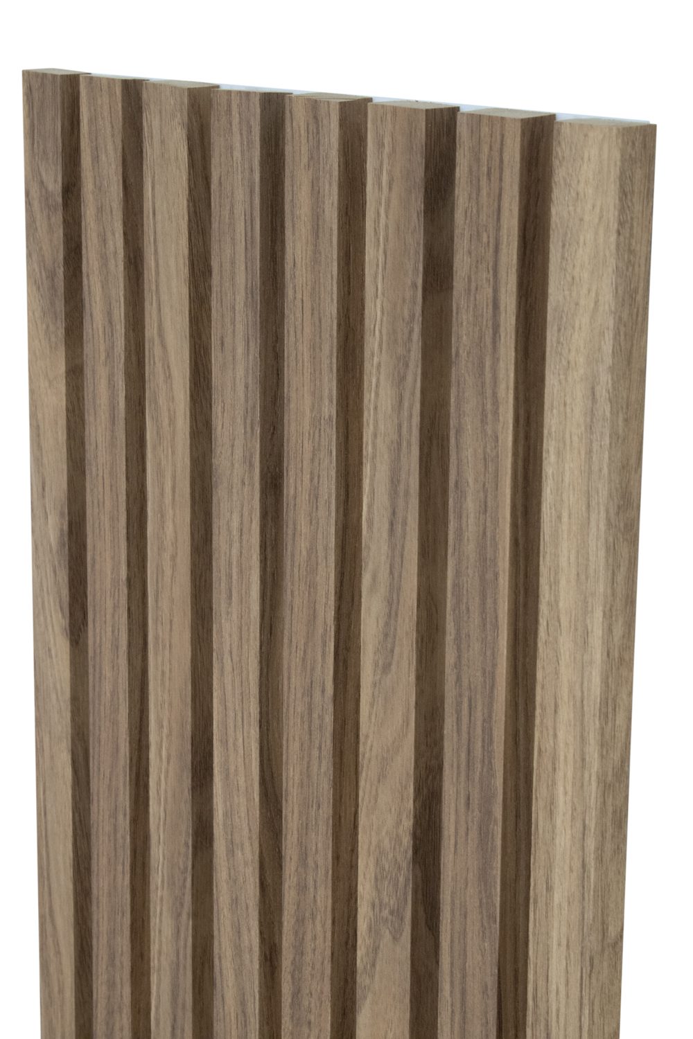 American Walnut Acoustic Wall Panels With Pure-White Accents Interior Soundproof Slat Wood Siding (Coastal Collection)