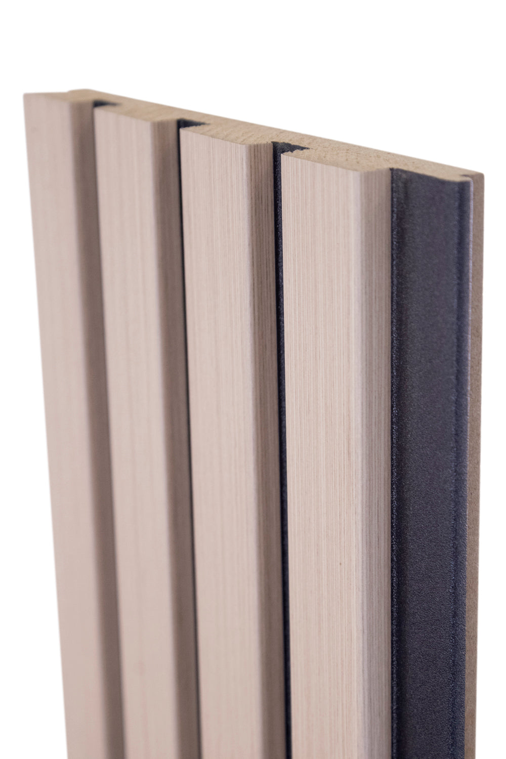 White Oak With Black Accents With Black Accents Wood Slat Panels for Walls - Stout (94" Long and 106" long)