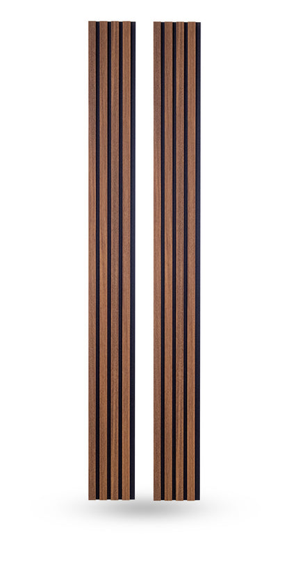 Teak With Black Accents With Black Accents Wood Slat Panels for Walls - Stout (94" Long and 106" long)