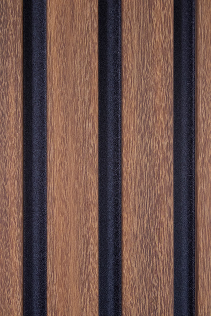 Teak With Black Accents With Black Accents Wood Slat Panels for Walls - Stout (94" Long and 106" long)
