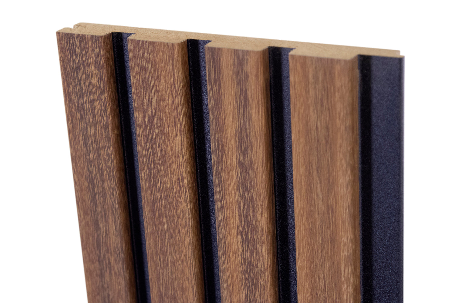 Teak With Black Accents With Black Accents Wood Slat Panels for Walls - Stout (94" Long and 106" long)