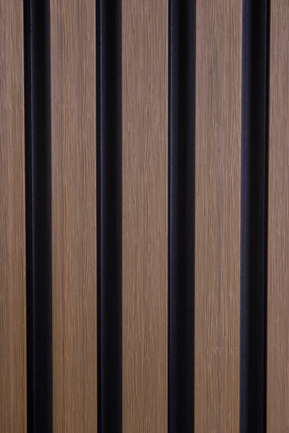 Weathered Teak With Black Accents Exterior Slat Siding Outdoor Wall Cladding Panels 5 Strip: 1" Wide Slats