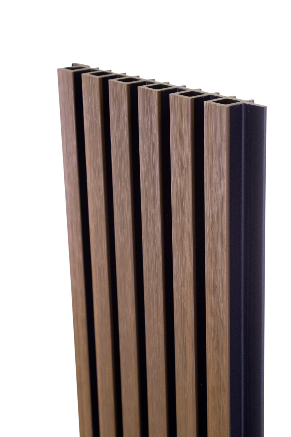Weathered Teak With Black Accents Exterior Slat Siding Outdoor Wall Cladding Panels 5 Strip: 1" Wide Slats