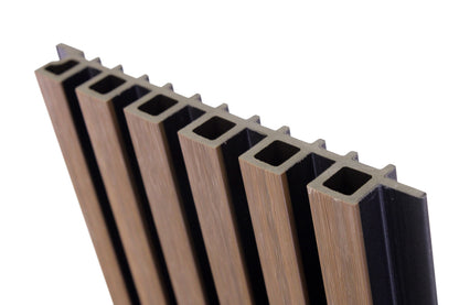 Weathered Teak With Black Accents Exterior Slat Siding Outdoor Wall Cladding Panels 5 Strip: 1" Wide Slats