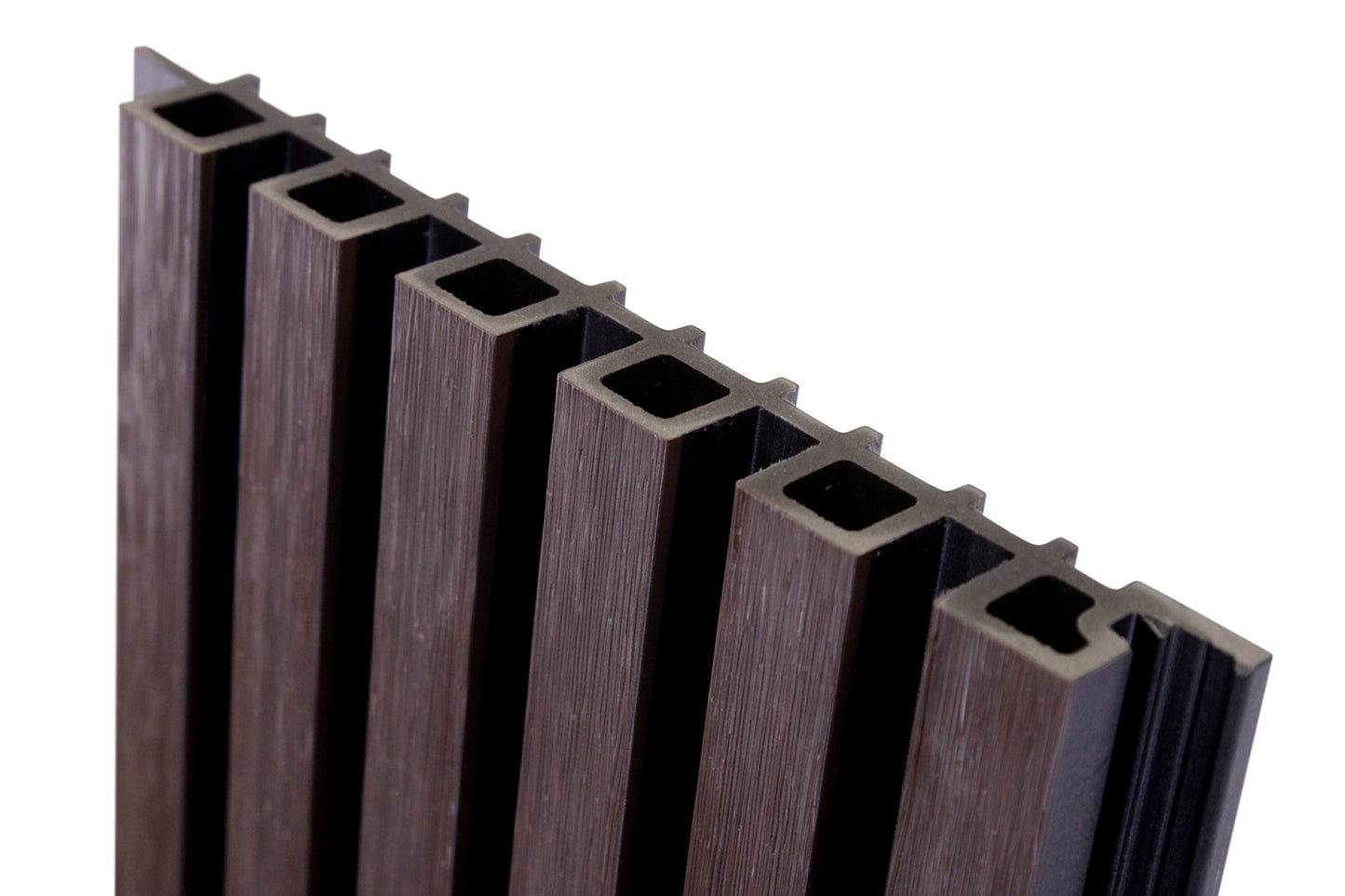 Dark Brown With Black Accents Exterior Slat Siding Outdoor Wall Cladding Panels 6 Strip: 7/8" Wide Slats