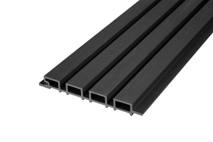 Charcoal Slate – All-Weather Composite Slat Panel System for Outdoor Siding – 4-Strip Panel with 1.5" Slats