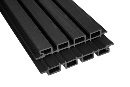 Charcoal Slate – All-Weather Composite Slat Panel System for Outdoor Siding – 4-Strip Panel with 1.5" Slats