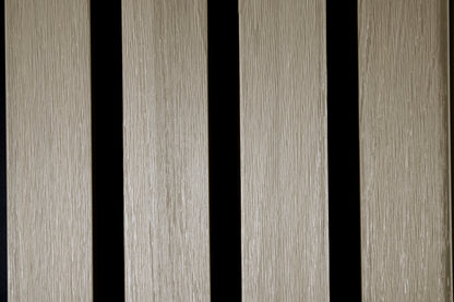 Glacier Oak With Black Accents – All-Weather Composite Slat Panel System for Outdoor Siding – 4-Strip Panel with 1.5" Slats