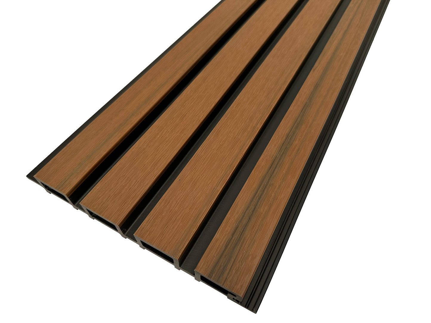 Weathered Teak With Black Accents Exterior Slat Wall Paneling for Outdoors