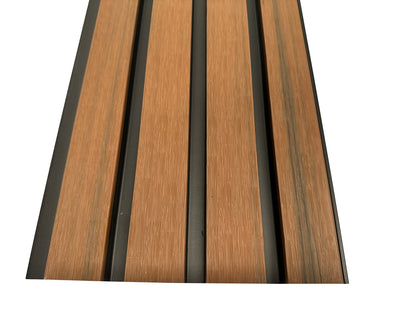 Weathered Teak With Black Accents Exterior Slat Wall Paneling for Outdoors