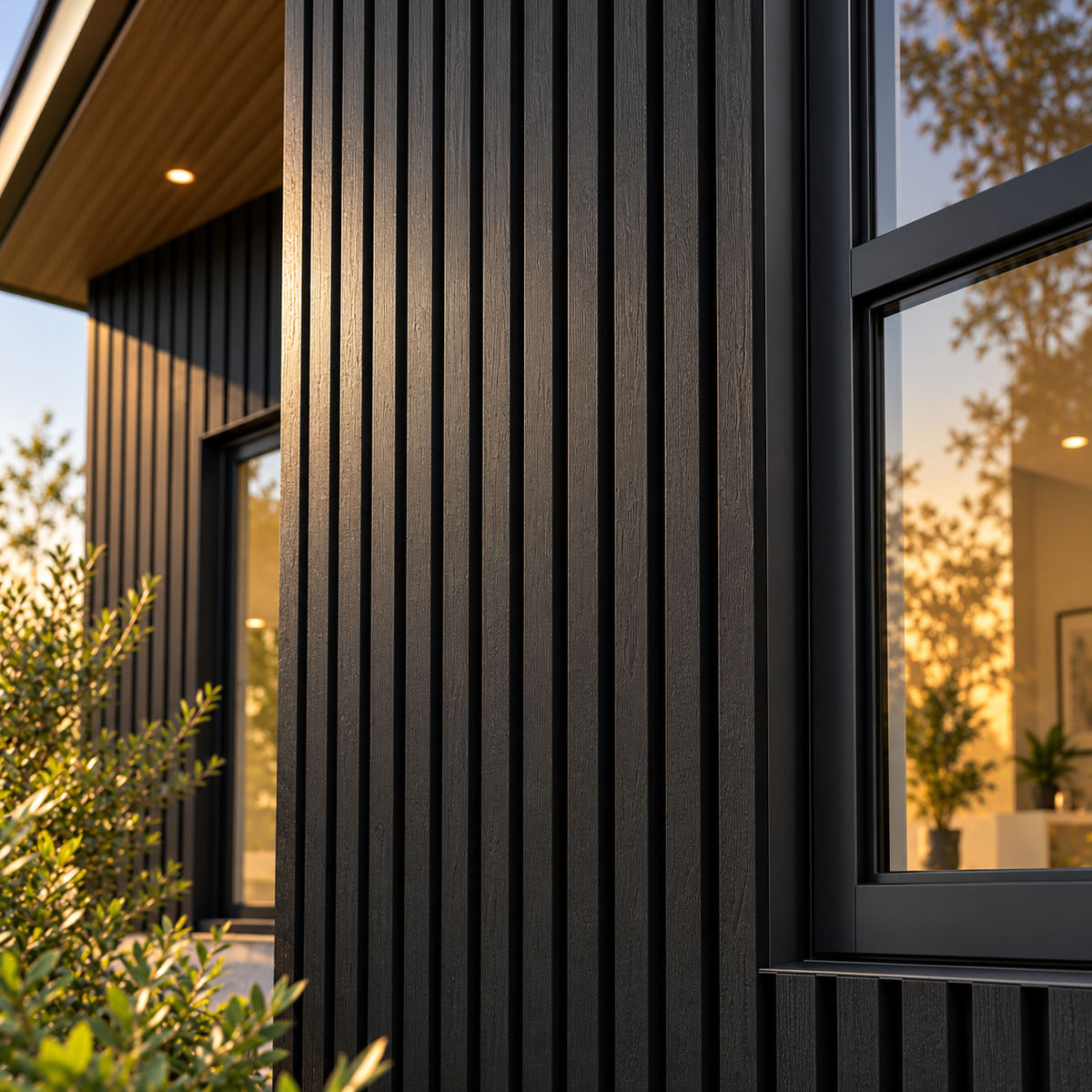 Enhanced Grain – Ultra Black Exterior Composite Slat Wall Paneling | Wood-Grain Finish