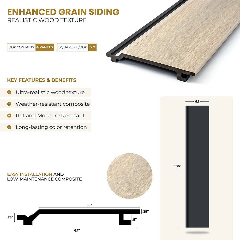 Enhanced Grain Wood-Like Composite Siding, Exterior Wall Paneling - Arctic Oak