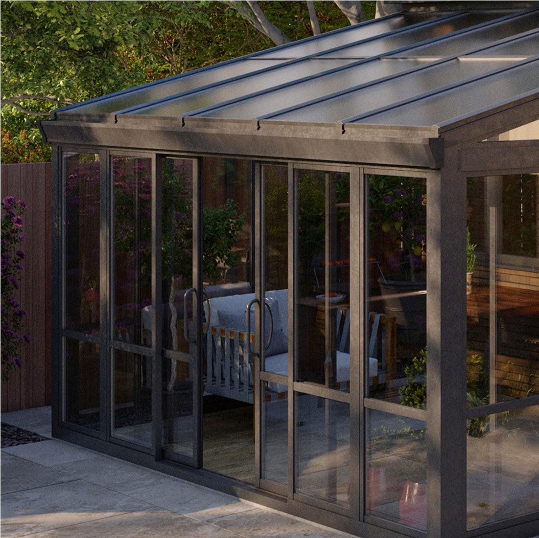 Vistas™ Sliding Door Glass Sunroom &amp; Solarium (Black – 12 ft. Wide)