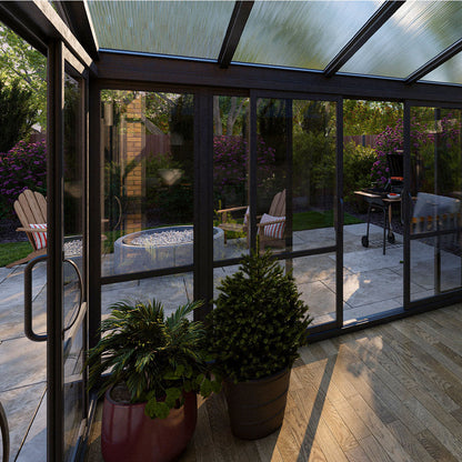 Vistas™ Sliding Door Glass Sunroom &amp; Solarium (Black – 12 ft. Wide)