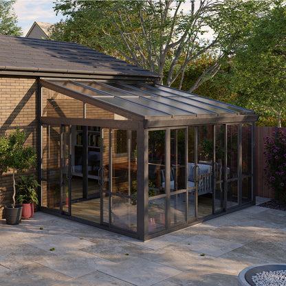 Vistas™ Sliding Door Glass Sunroom &amp; Solarium (Black – 12 ft. Wide)