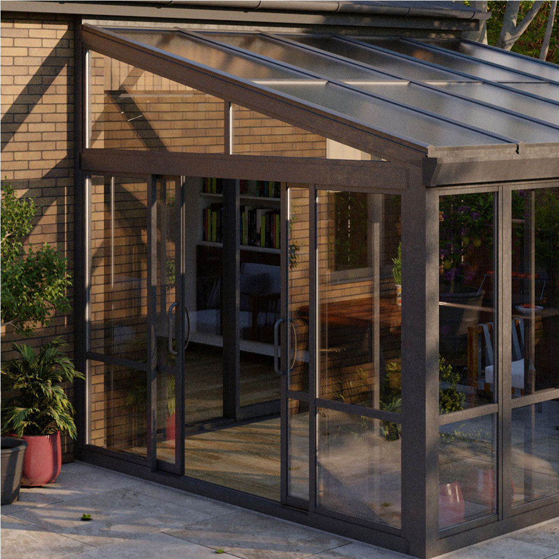 Vistas™ Sliding Door Glass Sunroom &amp; Solarium (Black – 12 ft. Wide)