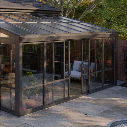 Vistas™ Sliding Door Glass Sunroom &amp; Solarium (Black – 16.7 ft. Wide)