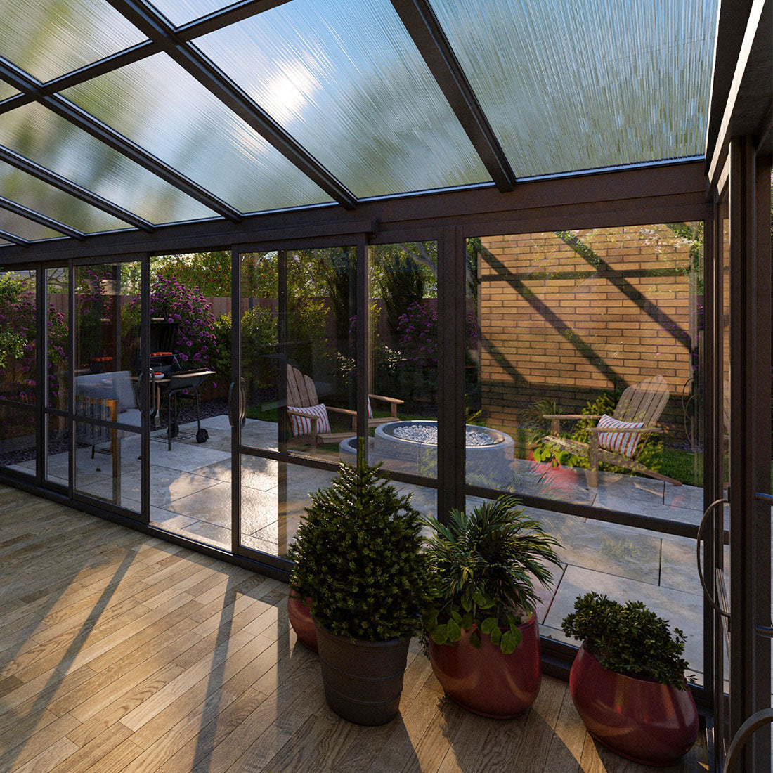 Vistas™ Sliding Door Glass Sunroom &amp; Solarium (Black – 16.7 ft. Wide)