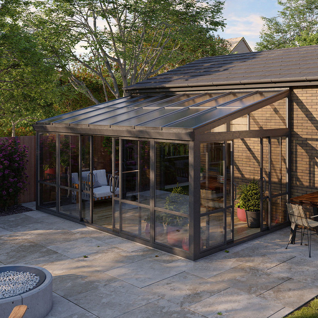 Vistas™ Sliding Door Glass Sunroom &amp; Solarium (Black – 16.7 ft. Wide)