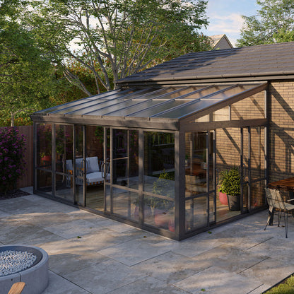 Vistas™ Sliding Door Glass Sunroom &amp; Solarium (Black – 16.7 ft. Wide)