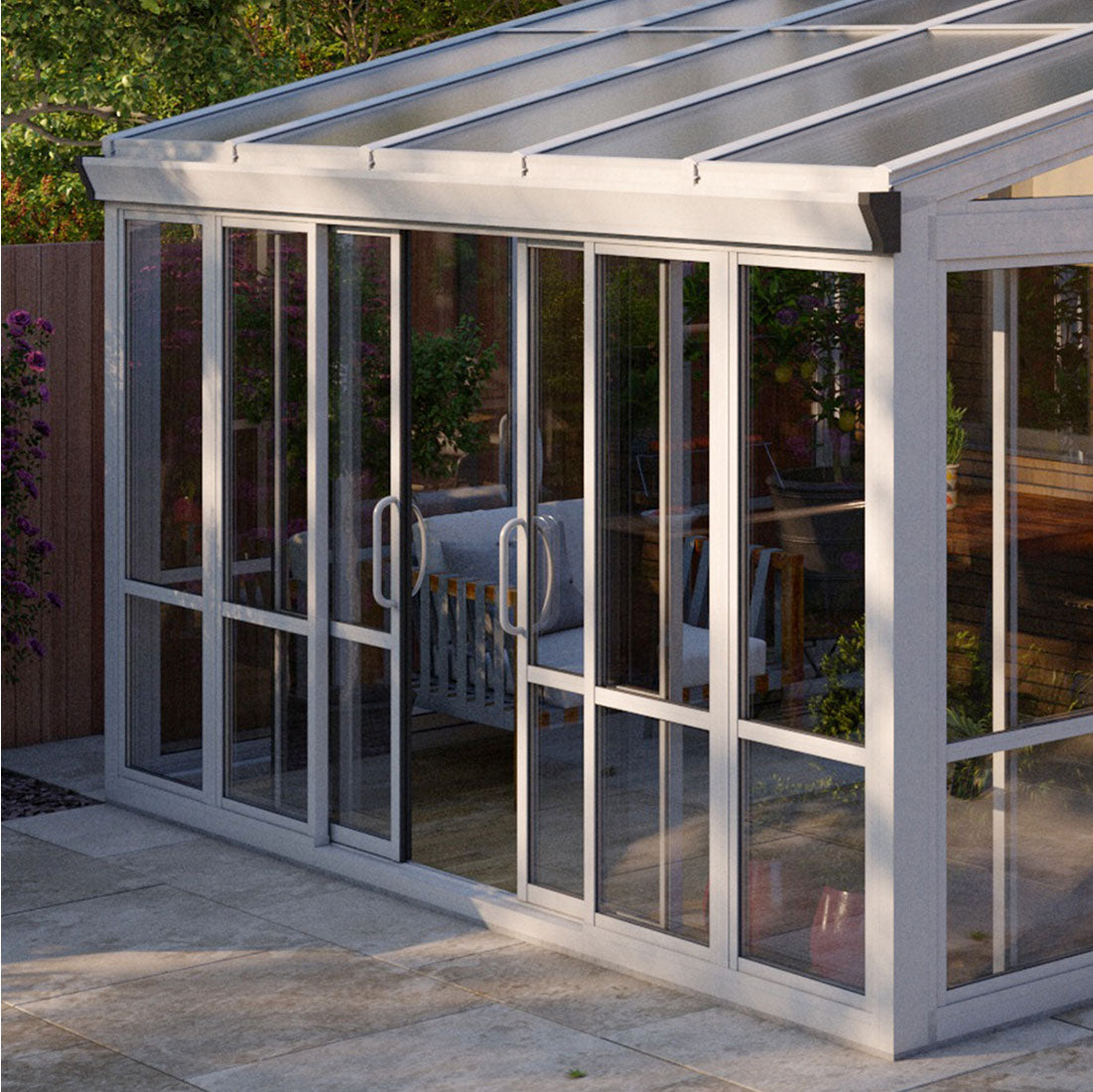 Vistas™ Sliding Door Glass Sunroom &amp; Solarium (White – 12 ft. Wide)