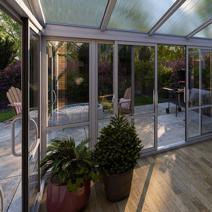 Vistas™ Sliding Door Glass Sunroom &amp; Solarium (White – 12 ft. Wide)