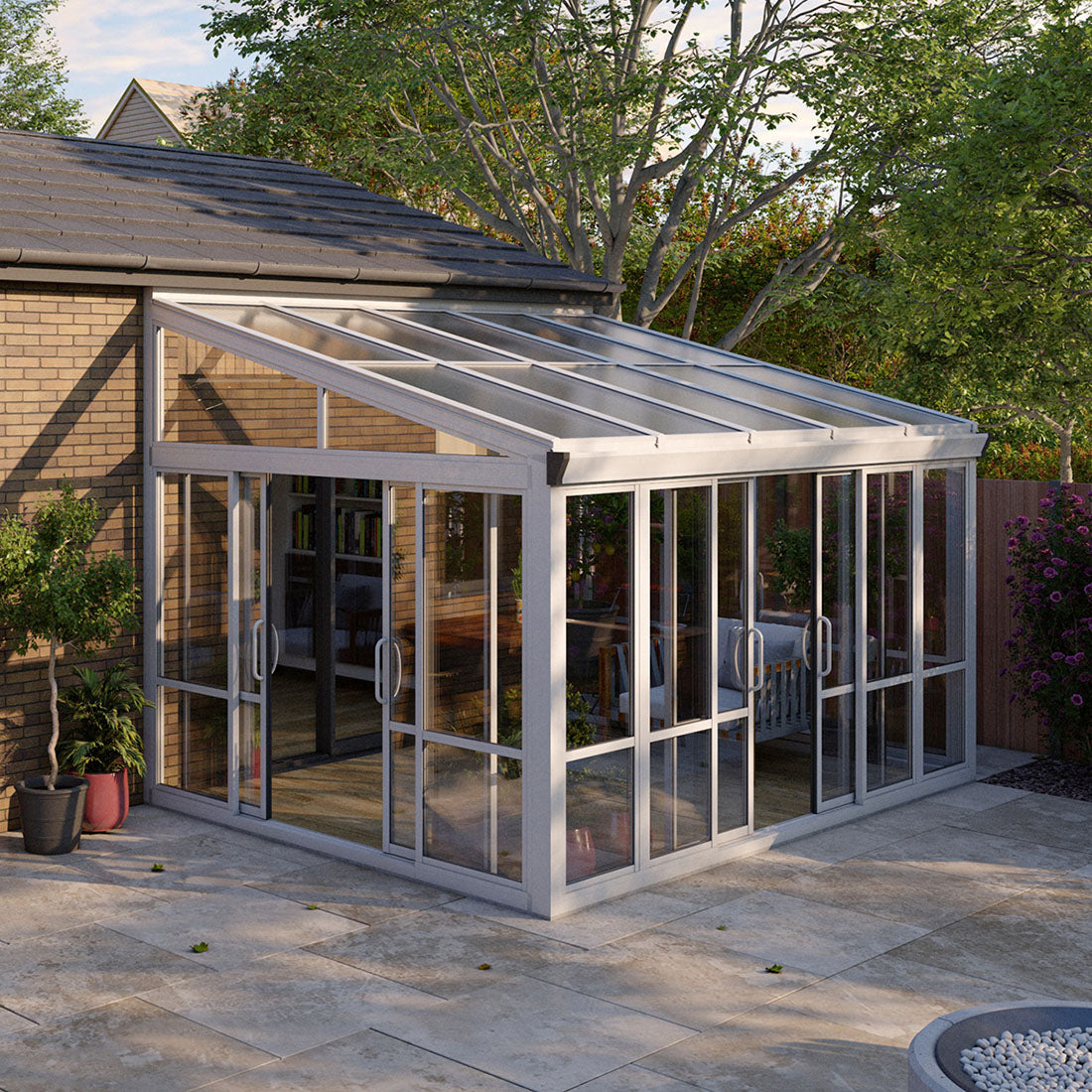 Vistas™ Sliding Door Glass Sunroom &amp; Solarium (White – 12 ft. Wide)