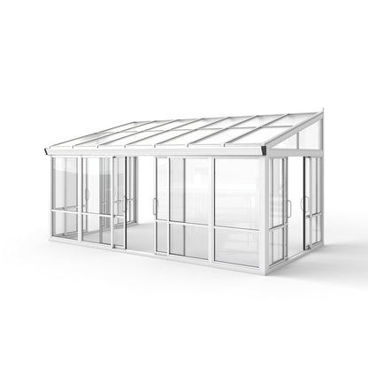 Vistas™ Sliding Door Glass Sunroom &amp; Solarium (White – 16.7 ft. Wide)