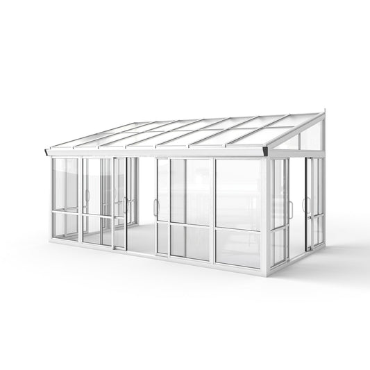 Vistas™ Sliding Door Glass Sunroom &amp; Solarium (White – 16.7 ft. Wide)
