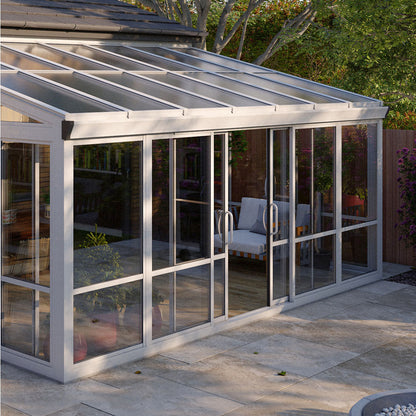 Vistas™ Sliding Door Glass Sunroom &amp; Solarium (White – 16.7 ft. Wide)