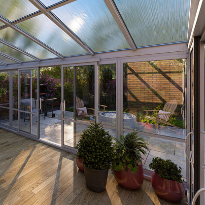 Vistas™ Sliding Door Glass Sunroom &amp; Solarium (White – 16.7 ft. Wide)