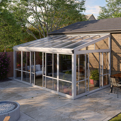 Vistas™ Sliding Door Glass Sunroom &amp; Solarium (White – 16.7 ft. Wide)