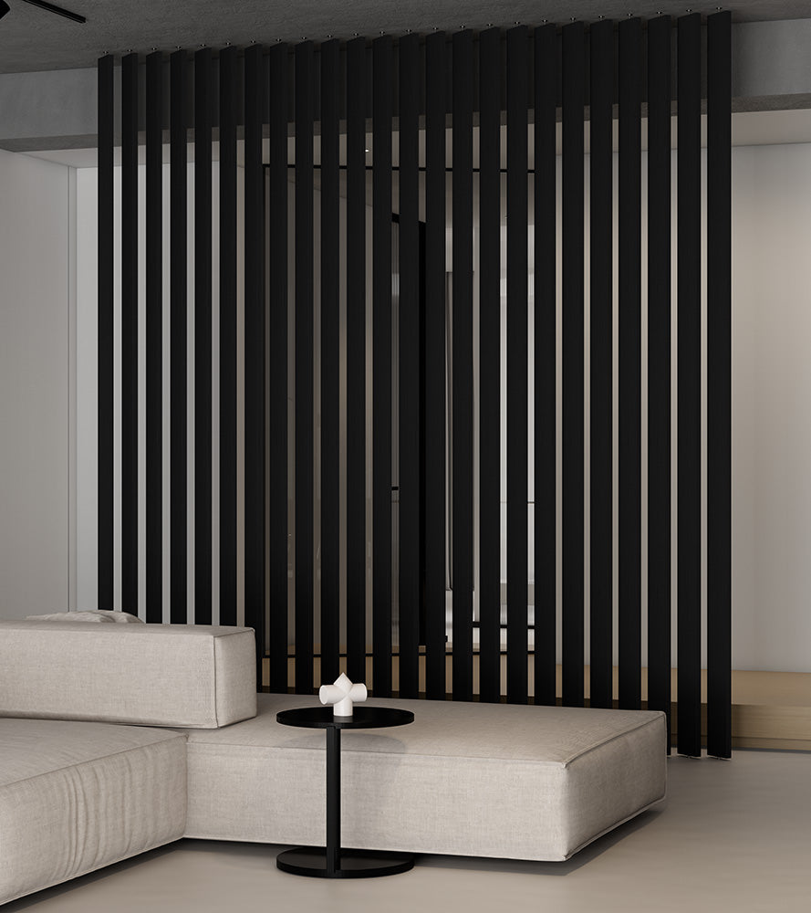 Swivel Slat Wood Room Divider Wall Partition – Black Room Separator, Privacy Screen