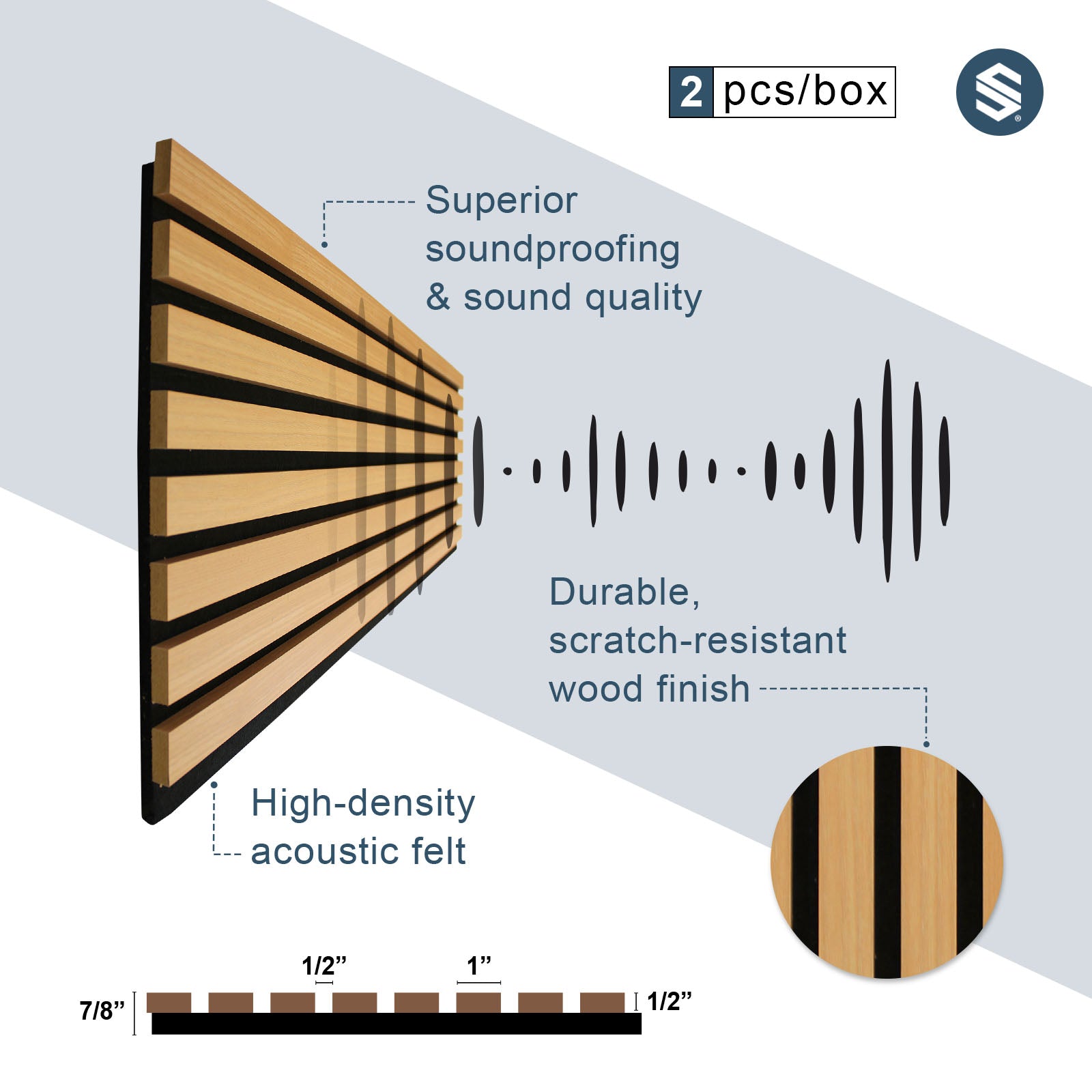 Natural Oak Acoustic Wall Panels Soundproof Slat Wood Cladding Siding (12" Wide 2pc./Box)